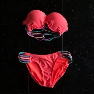 Bright Pink Bikini With Rainbow Details Size S/XS